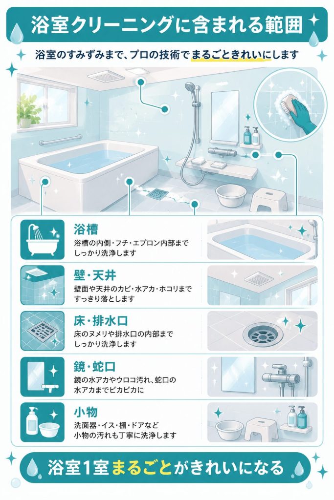 ダスキン浴室クリーニングの作業範囲を示した図