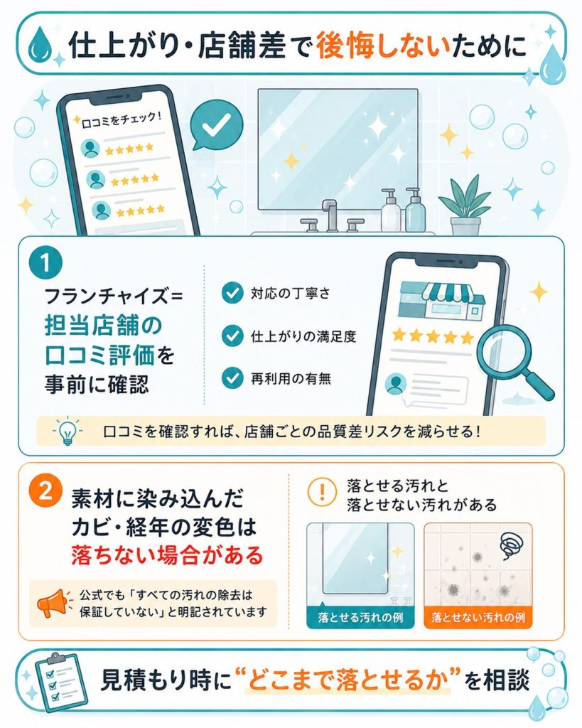浴室クリーニングの仕上がりと店舗差を見極める注意点の図